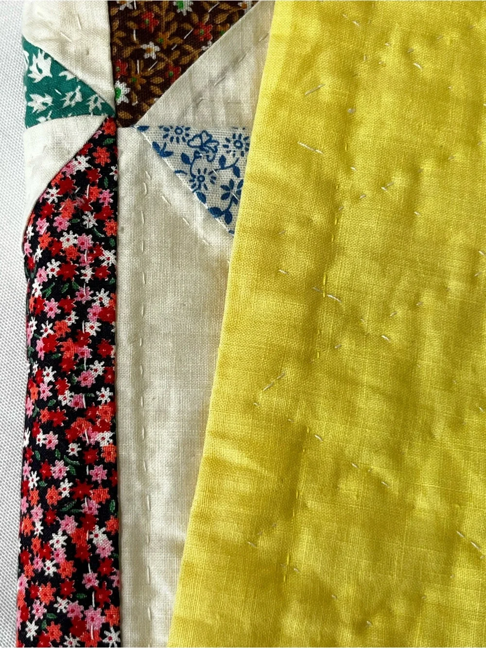 Vintage Spool Lap Quilt 40x42 Handmade, Yellow Border, Cotton
